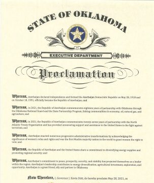 ABŞ-ın Oklahoma ştatında 28 may tarixi “Azərbaycan Respublika Günü” elan edilib