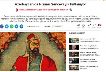 Nizami Gəncəvi yaradıcılığı Türkiyə portallarında