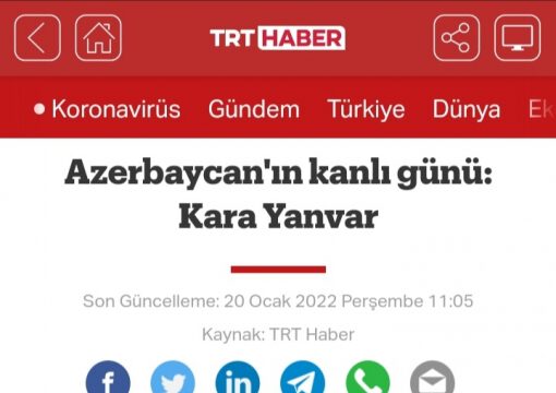 “TRT Haber” agentliyi 20 Yanvar faciəsi ilə bağlı videoçarx hazırlayıb