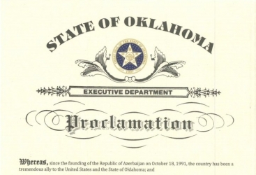 ABŞ-ın Oklahoma ştatının qubernatoru Azərbaycan Ordusu ilə tərəfdaşlıq barədə bəyannamə imzalayıb