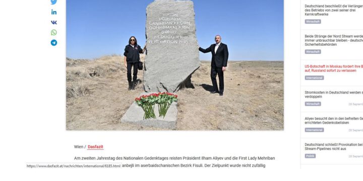 Avstriya mətbuatında Prezident İlham Əliyev və Birinci xanım Mehriban Əliyevanın Füzuli rayonuna səfəri barədə material dərc olunub