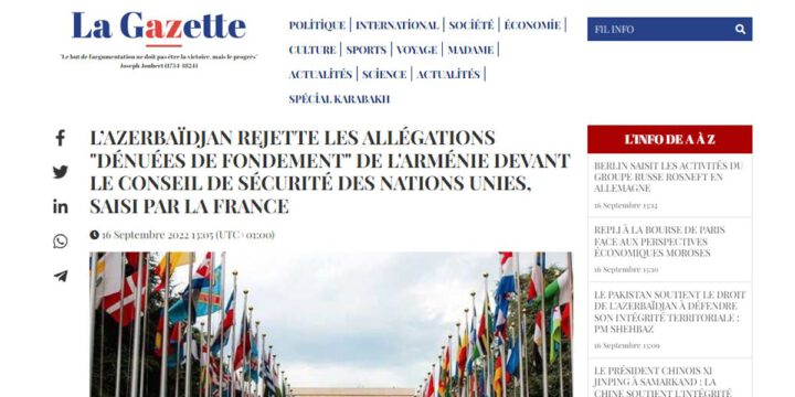 Fransa mətbuatı: Azərbaycan BMT Təhlükəsizlik Şurasının iclasında Ermənistanın əsassız ittihamlarını rədd edib