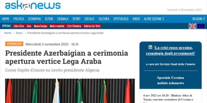 İtaliya saytları Azərbaycan Prezidenti İlham Əliyevin Ərəb Dövlətləri Liqasının Zirvə toplantısında iştirakından yazıb