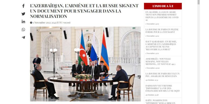 Soçidə Azərbaycan, Rusiya və Ermənistan liderləri arasında keçirilmiş üçtərəfli görüşlə bağlı Parisin “La Gazette” onlayn qəzeti məqalə yayımlayıb