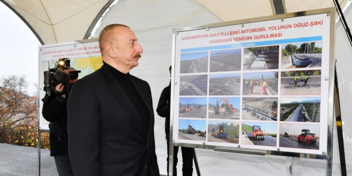 Prezident İlham Əliyev Oğuz-Şəki avtomobil yolunun yenidənqurmadan sonra açılışında iştirak edib 