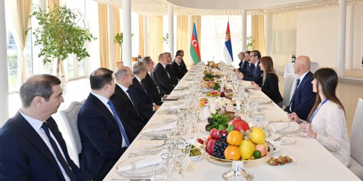 Dinner was hosted on behalf of President Ilham Aliyev in honor of President of Serbia Aleksandar Vucic