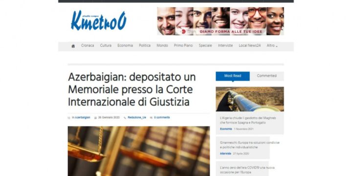 İtaliya saytı Azərbaycanın Beynəlxalq Ədalət Məhkəməsinə göndərdiyi əsas iddia sənədindən yazıb