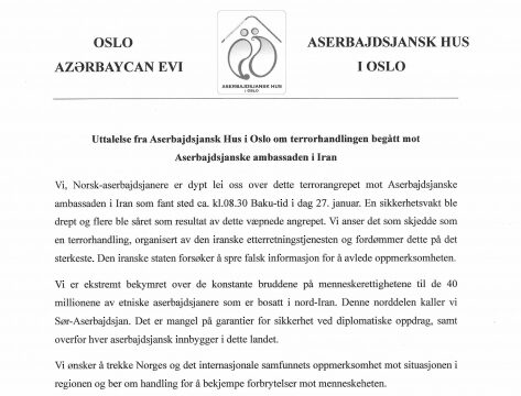 Avropadakı diasporumuzun İrandakı səfirliyimizdə törədilmiş terrorla əlaqədar bəyanatı