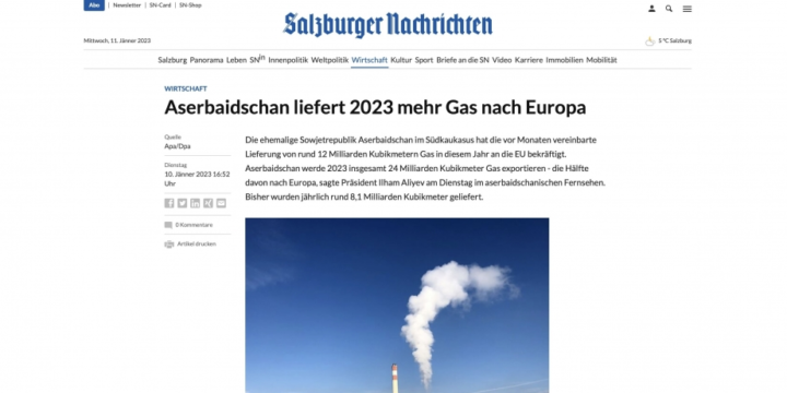 Austrian newspaper: Azerbaijan will increase gas supplies to Europe in 2023