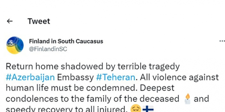 Finlandiya səfirliyi Azərbaycanın İrandakı səfirliyinə terror hücumu ilə əlaqədar paylaşım edib