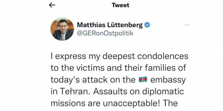 Representative of German Federal Foreign Office condemns attack on Azerbaijan’s embassy in Tehran