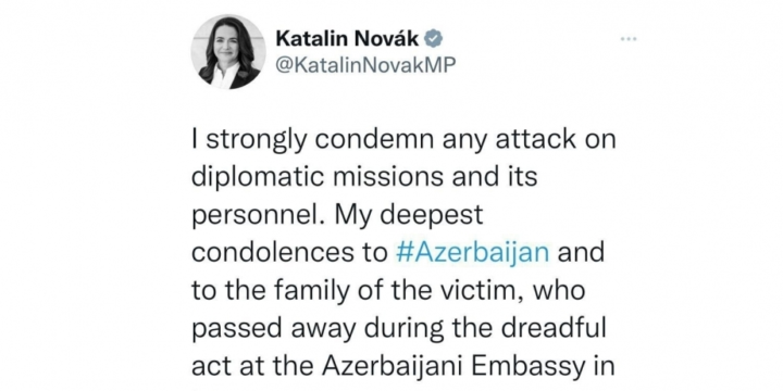 Hungarian President condemns armed attack on Azerbaijan’s embassy in Tehran