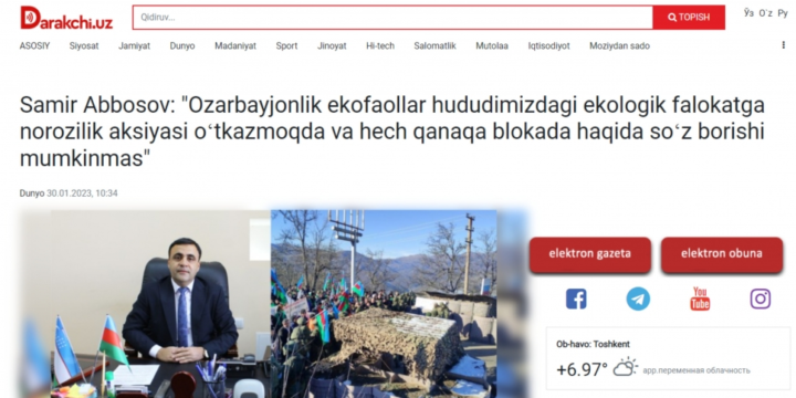 Özbəkistan portalı Ermənistanın Azərbaycan ərazisində törətdiyi ekoloji terrordan yazıb