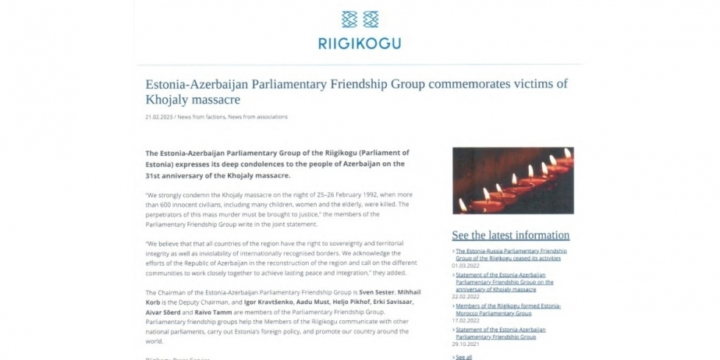 Estonia-Azerbaijan Parliamentary Friendship Group commemorates victims of Khojaly massacre