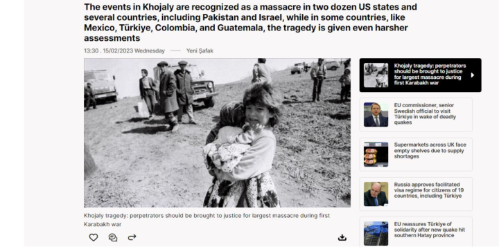 Türkiyənin nüfuzlu qəzeti Xocalı soyqırımı haqqında məqalə dərc edib