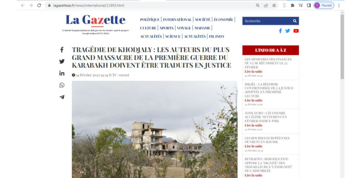 Fransanın “La Gazette” nəşri: Xocalı soyqırımında təqsiri olanlar məsuliyyətə cəlb olunmalıdırlar