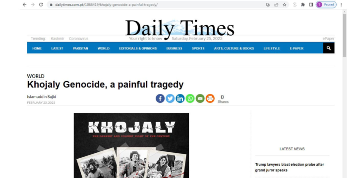 Pakistan qəzeti: Xocalı soyqırımını törədənlər Beynəlxalq Cinayət Məhkəməsi qarşısında cavab verməlidir