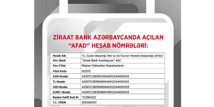 Ziraat Bank Azərbaycanda “AFAD”ın rəsmi hesabları açılıb