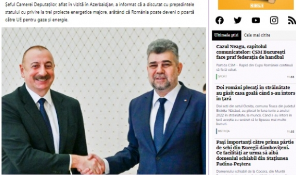 Rumıniya mətbuatı ölkə Parlamentinin Deputatlar Palatasının sədrinin Azərbaycana səfərindən yazır