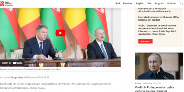 Prezident Klaus Yohannisin Azərbaycana səfəri Rumıniya KİV-ləri tərəfindən geniş işıqlandırılıb