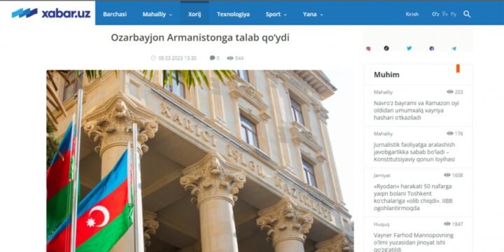 Özbəkistan mətbuatı Ermənistanın Azərbaycana qarşı son silahlı təxribatından yazıb