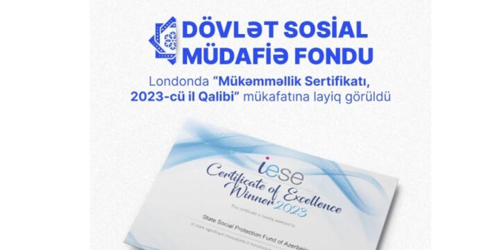 Dövlət Sosial Müdafiə Fondu Londonda “Mükəmməllik Sertifikatı, 2023-cü ilin Qalibi” mükafatına layiq görülüb