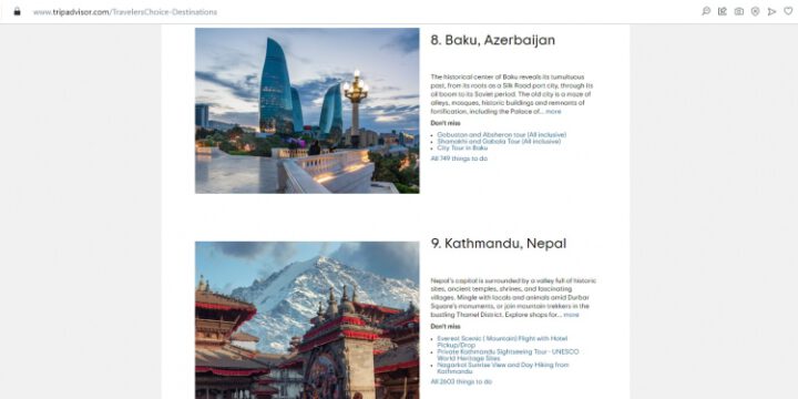 “Tripadvisor” includes Baku in world`s trending destinations list