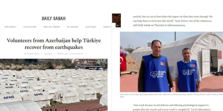 Nüfuzlu “Daily Sabah” nəşri Azərbaycan könüllülərinin Türkiyədəki fəaliyyətindən yazıb