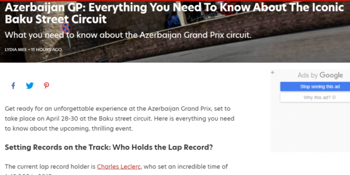 US portal publishes article about Formula 1 Azerbaijan Gran Prix 2023