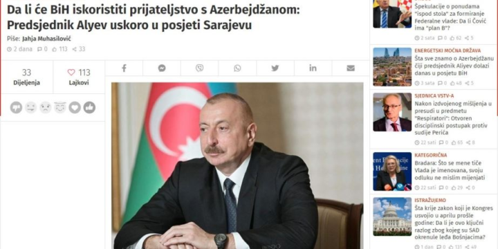 Bosniya və Herseqovina KİV-ləri Prezident İlham Əliyevin səfəri ərəfəsində Azərbaycanla bağlı silsilə məqalələr yayımlayıb
