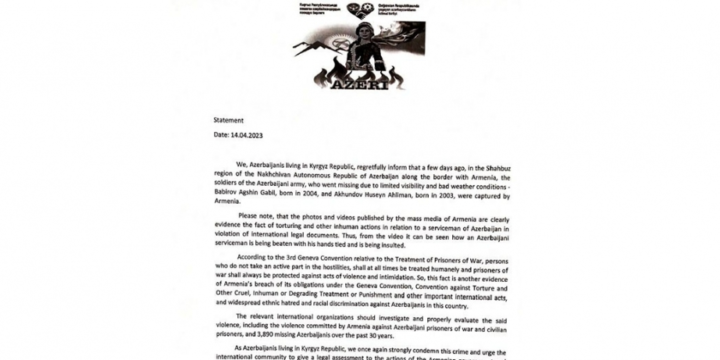 Qırğızıstandakı icmamız beynəlxalq birlikdən Ermənistanın cəzalandırılmasını tələb edib