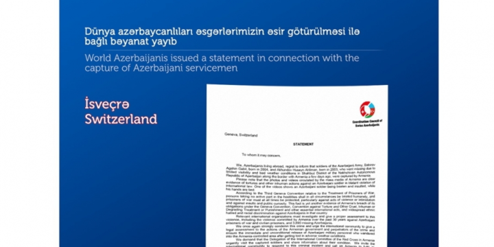 Azərbaycan hərbçilərinə işgəncə verilməsi faktı İsveçrədəki soydaşlarımızın da etirazına səbəb olub