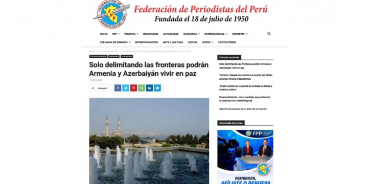 Perulu jurnalist Ermənistanın Azərbaycana qarşı təxribatlarından yazıb