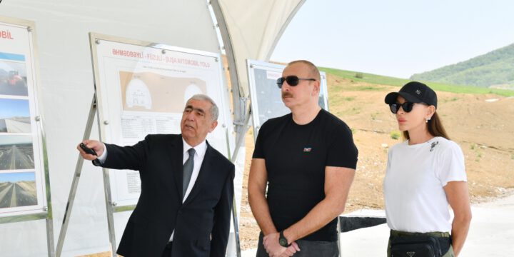 The head of state and the First Lady viewed progress of work at the 66th-81st kilometer section of Ahmadbayli-Fuzuli-Shusha highway