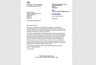 Britaniya hökuməti əsir hərbçilərimizlə bağlı icmamızın məktubunu cavablandırıb