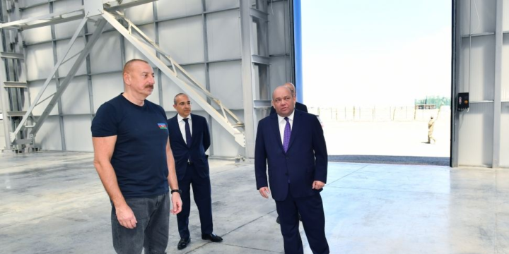 President Ilham Aliyev viewed works done in Araz Valley Economic Zone Industrial Park and laid foundation stone for some facilities