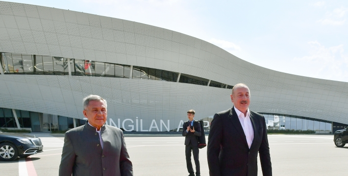 Rais of Tatarstan Rustam Minnikhanov together with President of Azerbaijan Ilham Aliyev headed to Baku from Zangilan International Airport