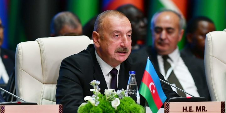 Prezident İlham Əliyev Qoşulmama Hərəkatının Əlaqələndirmə Bürosunun nazirlər görüşündə çıxış edir