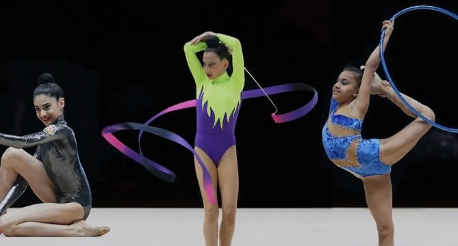 Junior Azerbaijani gymnasts contesting for world medals in Romania