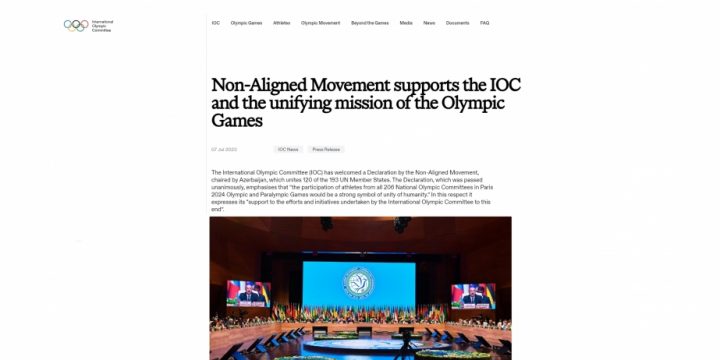 International Olympic Committee welcomes Baku Declaration by Non-Aligned Movement