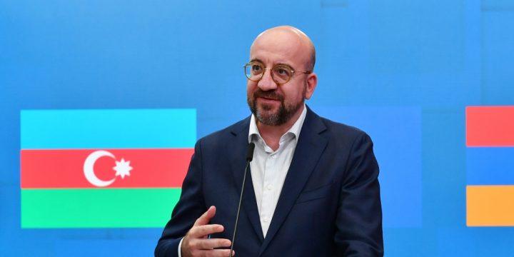President of European Council Charles Michel makes press remarks following meeting with President Ilham Aliyev and Prime Minister Nikol Pashinyan 