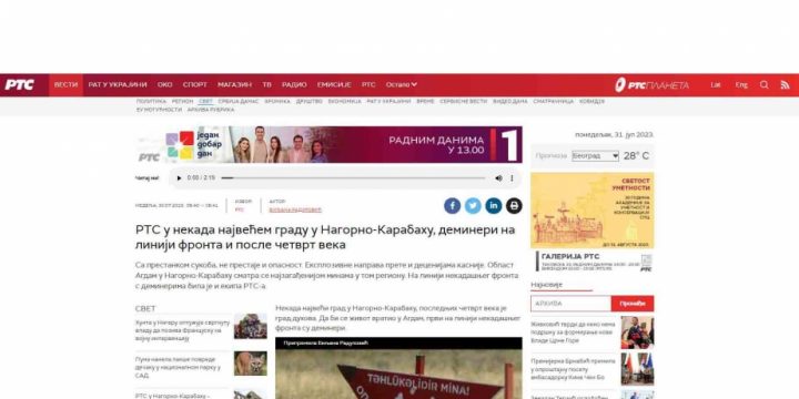 Serbiyanın “RTS” telekanalı Ağdamdakı mina probleminə dair reportaj yayımlayıb