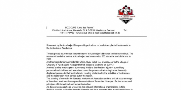 Almaniyada boks klubu Ermənistanın mina terroruna sərt etirazını bildirib