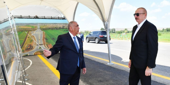 President Ilham Aliyev examined construction progress of 27km-long section of Ahmadbeyli-Fuzuli-Shusha highway