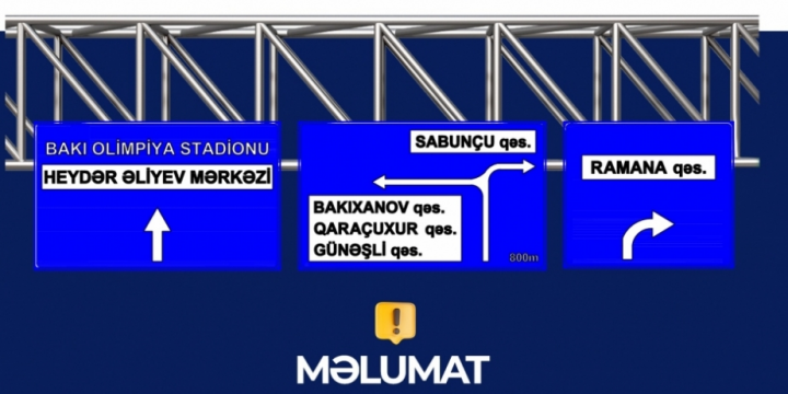 Heydər Əliyev prospektində yeni istiqamətverici lövhələrin quraşdırılması davam edir