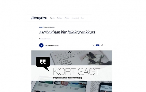 Norwegian newspaper: Azerbaijan is falsely accused