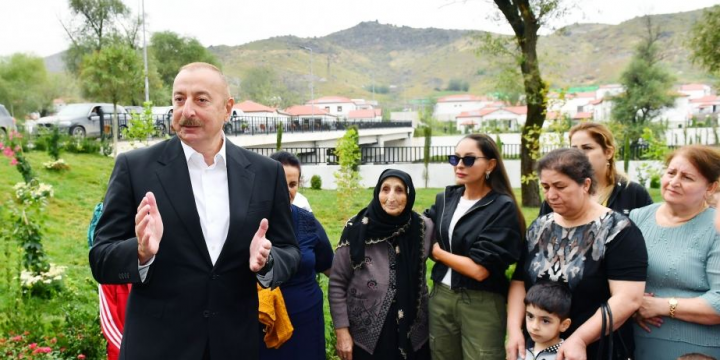 President Ilham Aliyev and First Lady Mehriban Aliyeva got familiarized with works done in village of Zabukh of Lachin and met with villagers