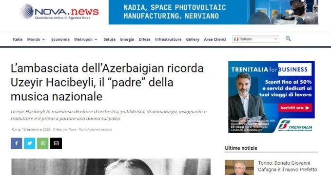 İtaliya saytları dahi bəstəkar Üzeyir Hacıbəylidən yazıb