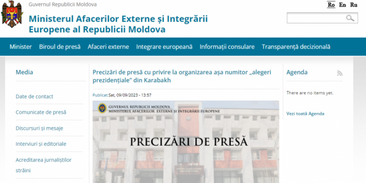 Moldovan Foreign Ministry issues statement condemning so-called “elections” held by Armenian separatists in Karabakh