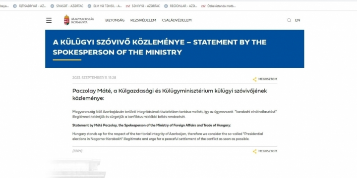 Hungarian Ministry of Foreign Affairs and Trade: So-called “presidential elections” in Karabakh are illegitimate